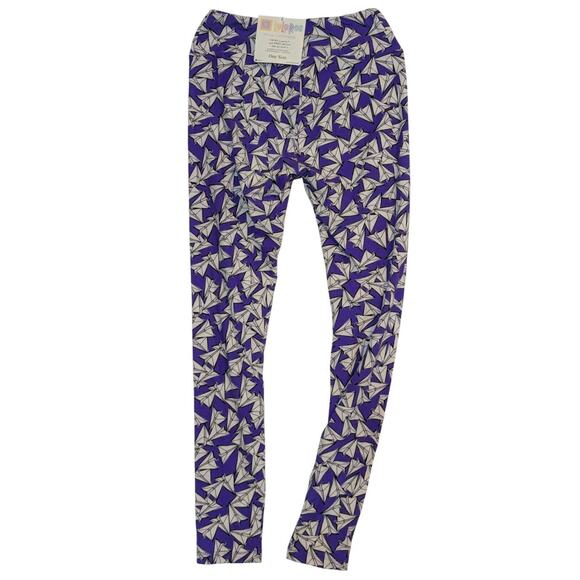 Lularoe Womens Leggings One Size Paper Airplane Print Purple & White Soft Stretc - Picture 3 of 3